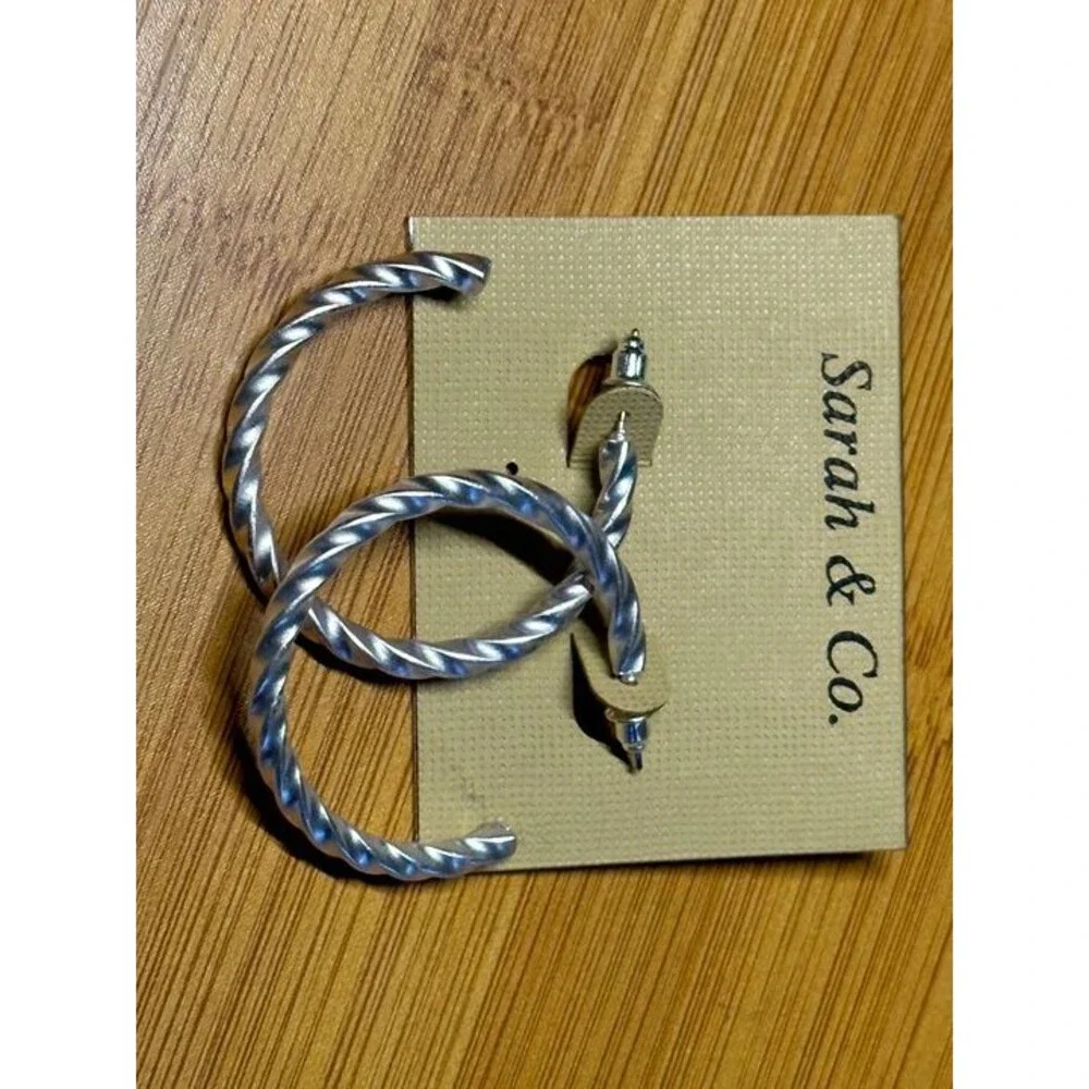 Sarah & Co Silver Tone Twisted Rope Hoop Earrings Boho Style New NWT